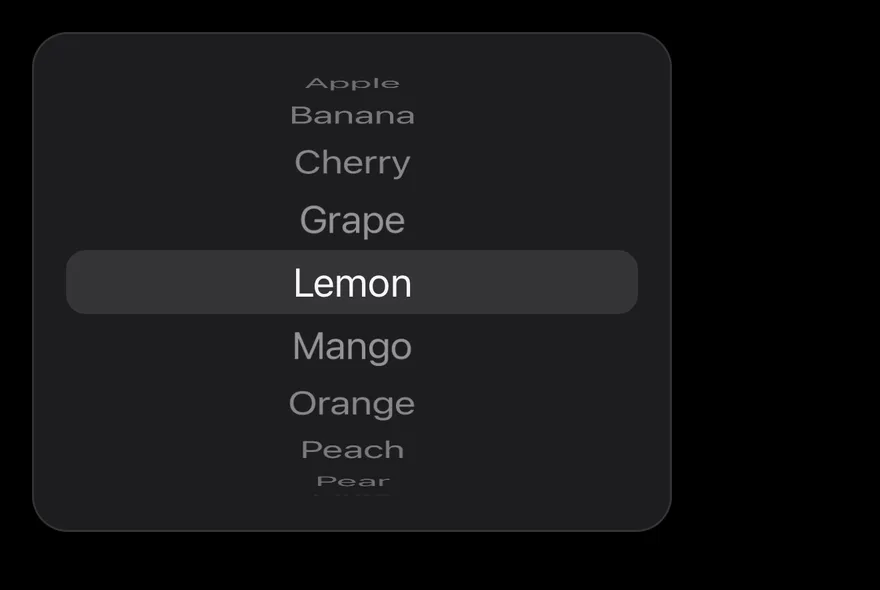 Wheel Picker on iOS in dark mode