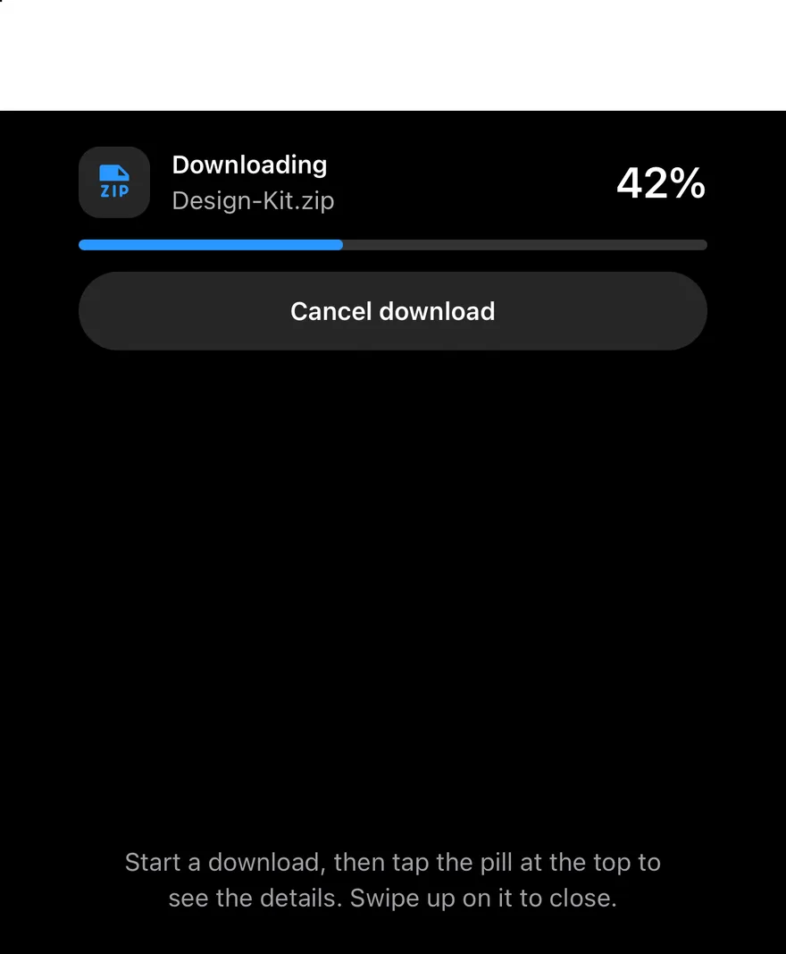 Island (expanded) on iOS in dark mode