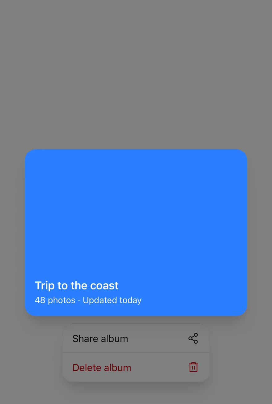 Preview Menu (custom preview open) on iOS in light mode