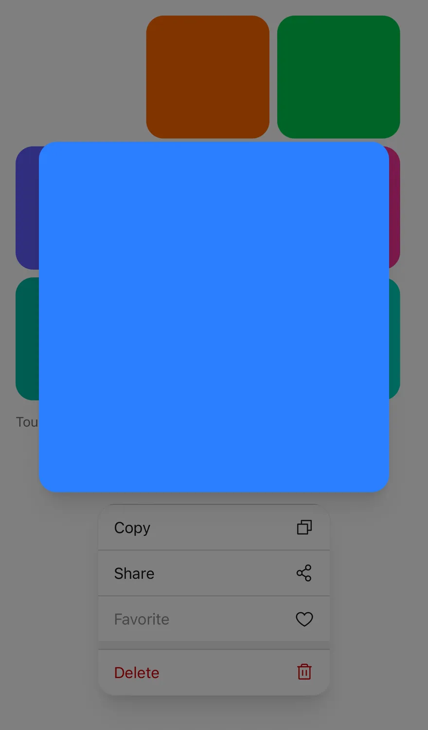Preview Menu (disabled item) on iOS in light mode