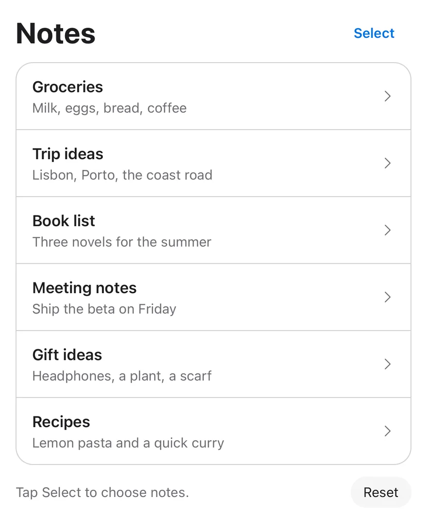 Selection List on iOS in light mode