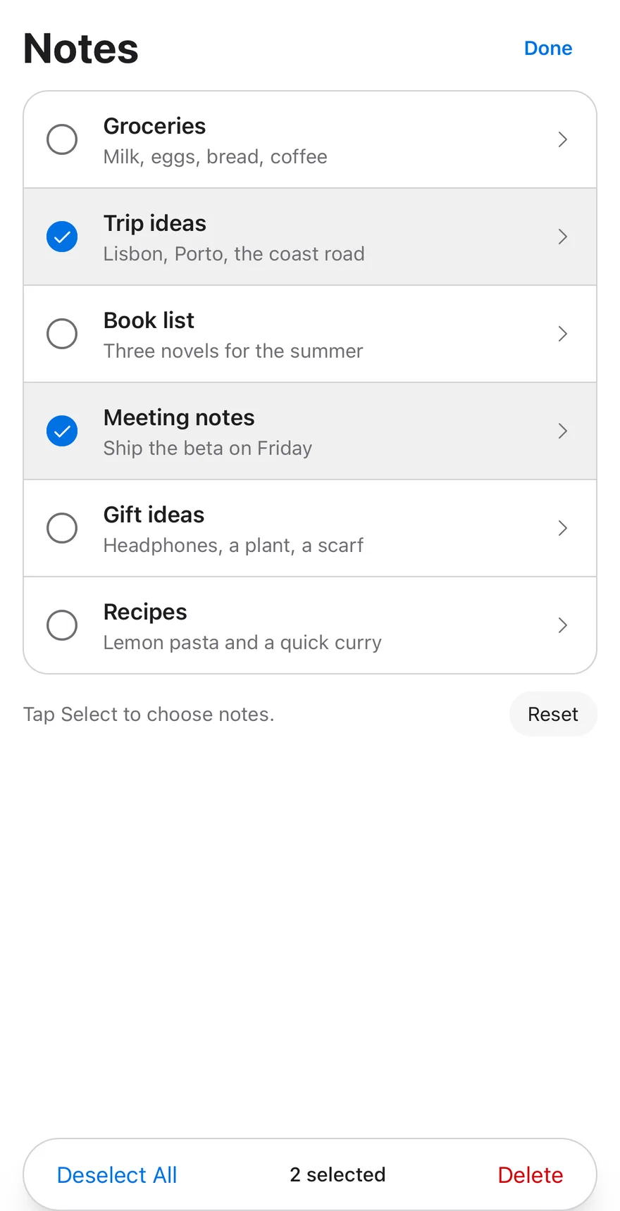 Selection List (editing) on iOS in light mode