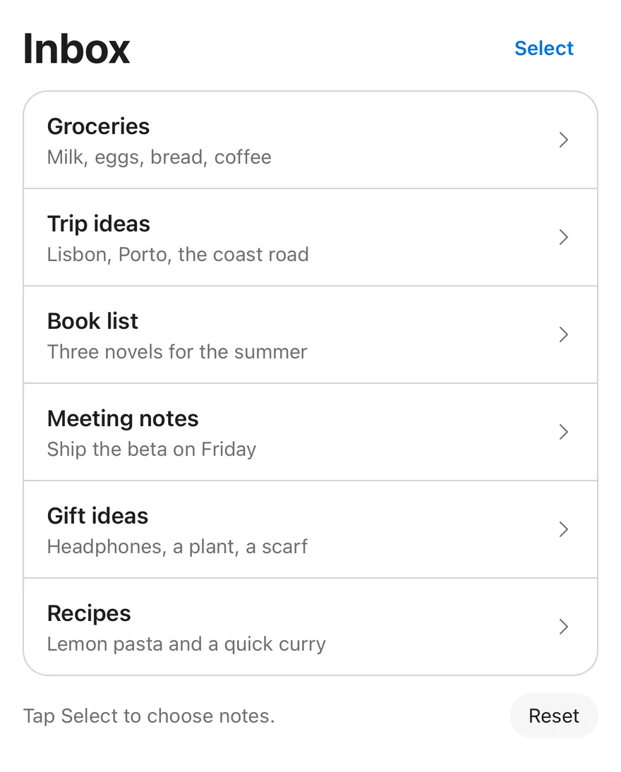 Selection List (icon actions) on iOS in light mode