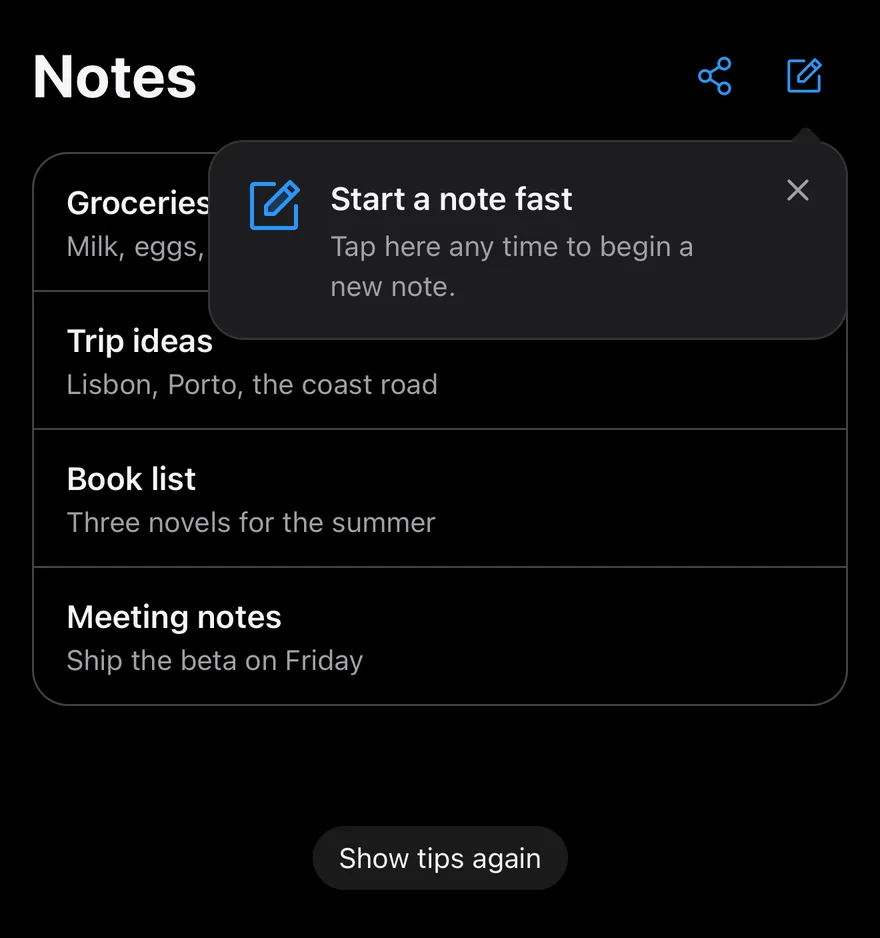 Tip on iOS in dark mode