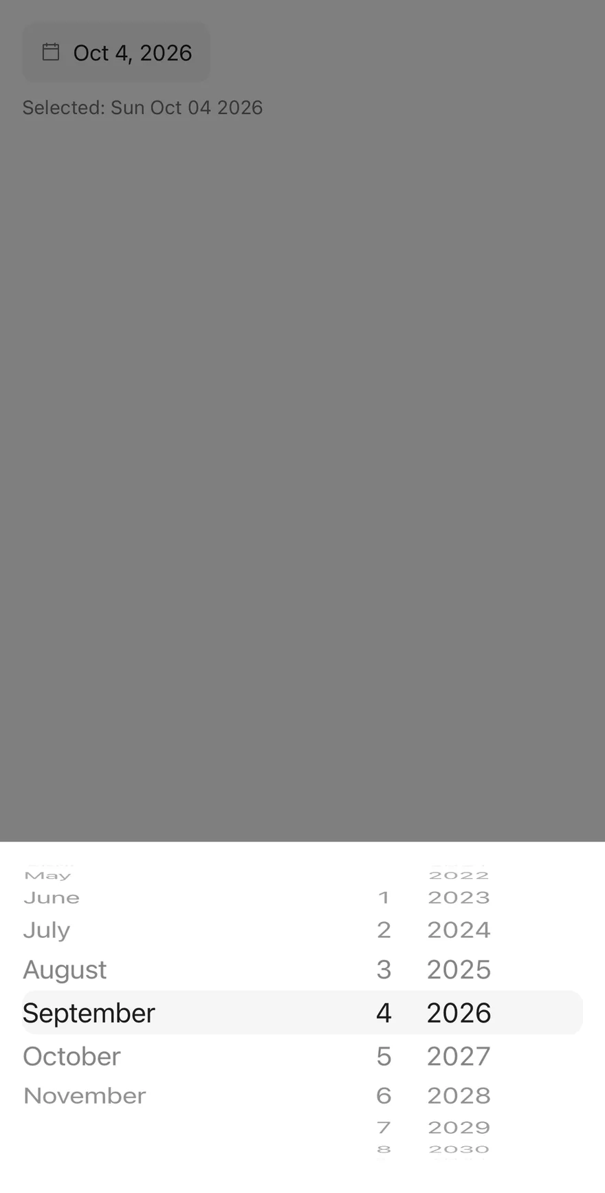 Date Picker (controlled) on iOS in light mode