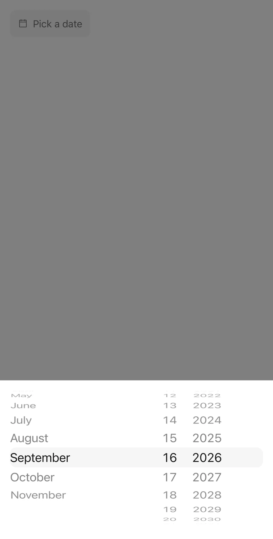 Date Picker on iOS in light mode