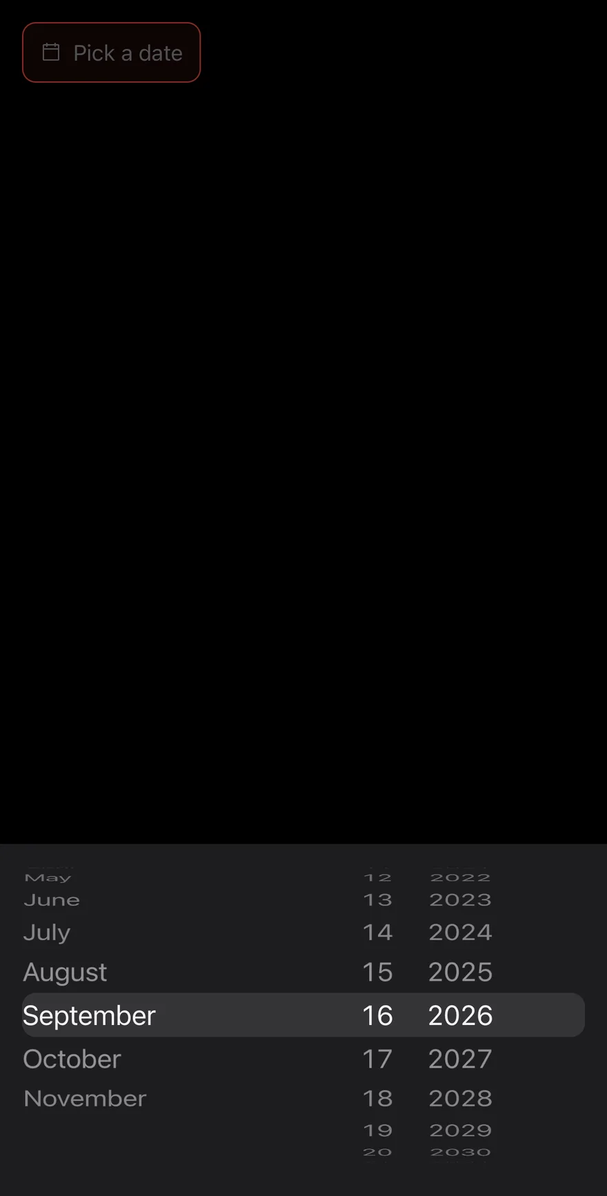 Date Picker (invalid) on iOS in dark mode