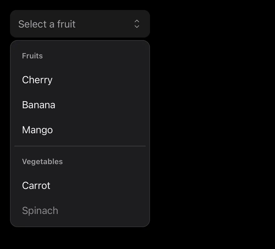 Picker on iOS in dark mode