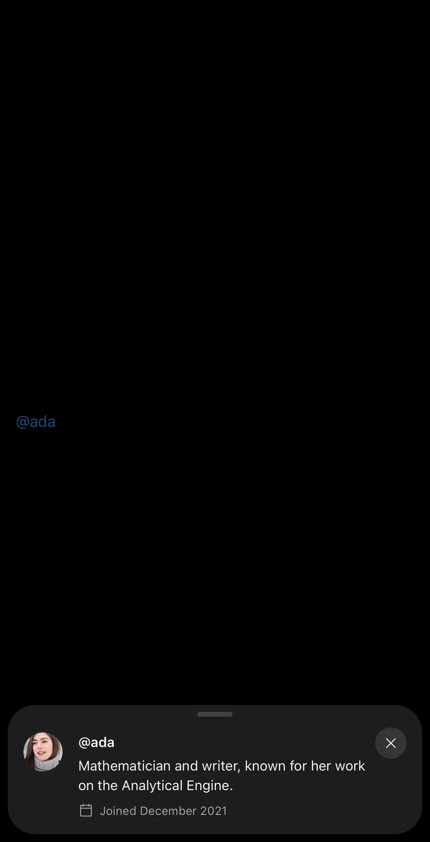 Preview (with close button) on iOS in dark mode