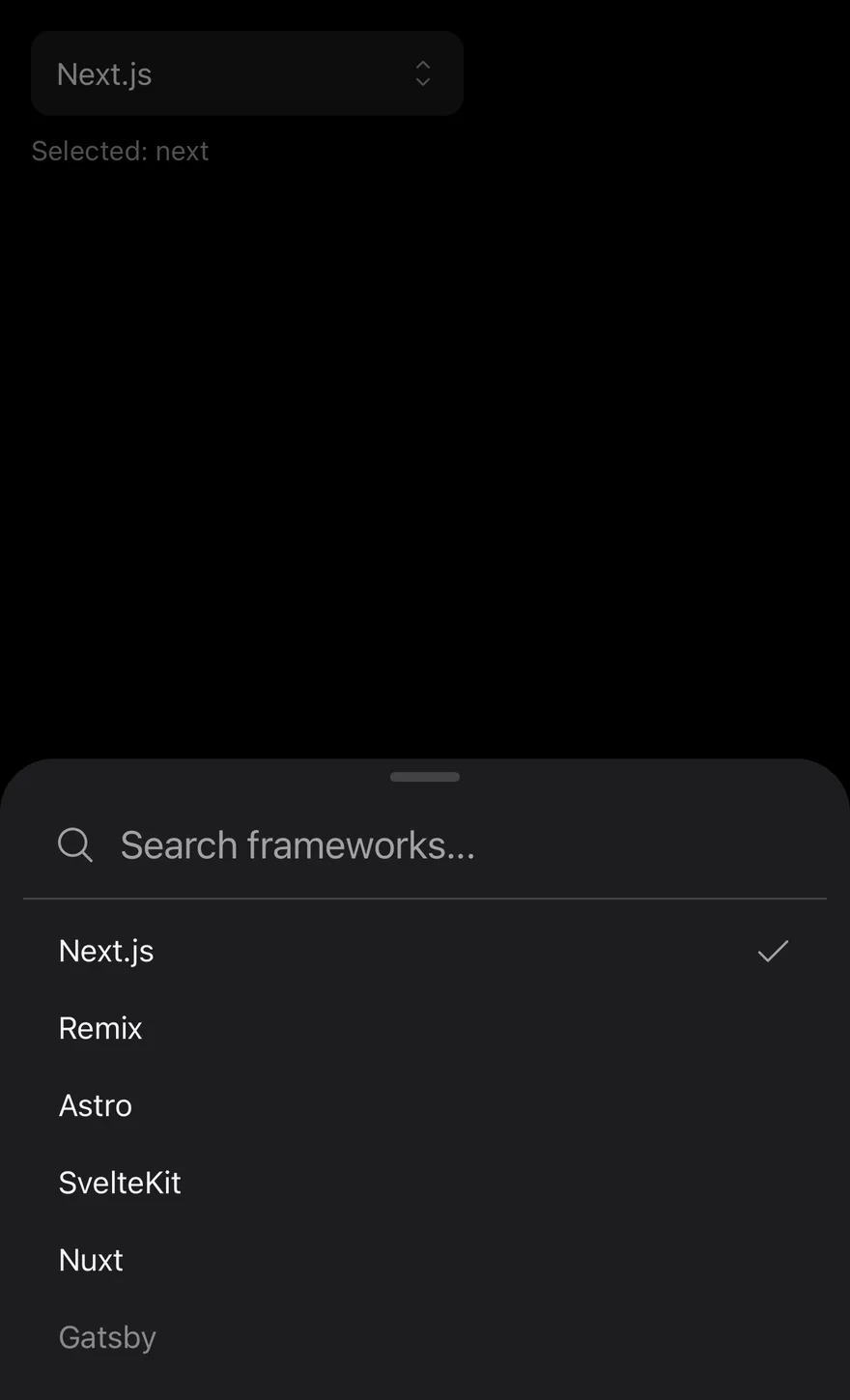 Search Picker (controlled) on iOS in dark mode