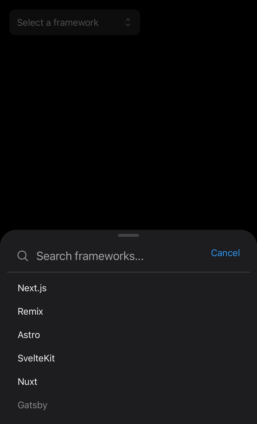 Search Picker (with close label) on iOS in dark mode
