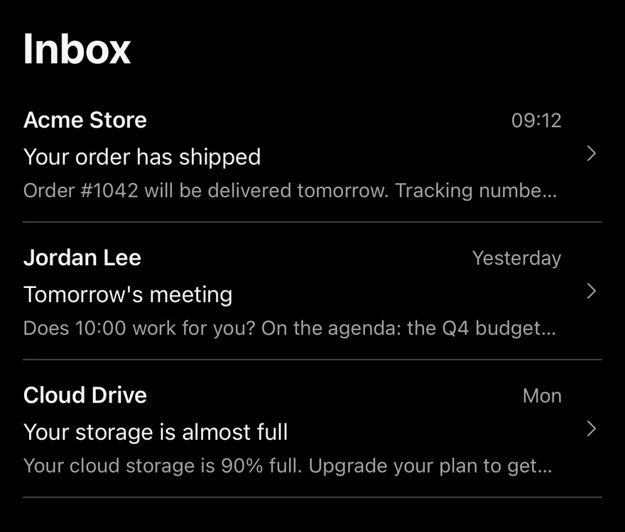Split View (two columns) on iOS in dark mode